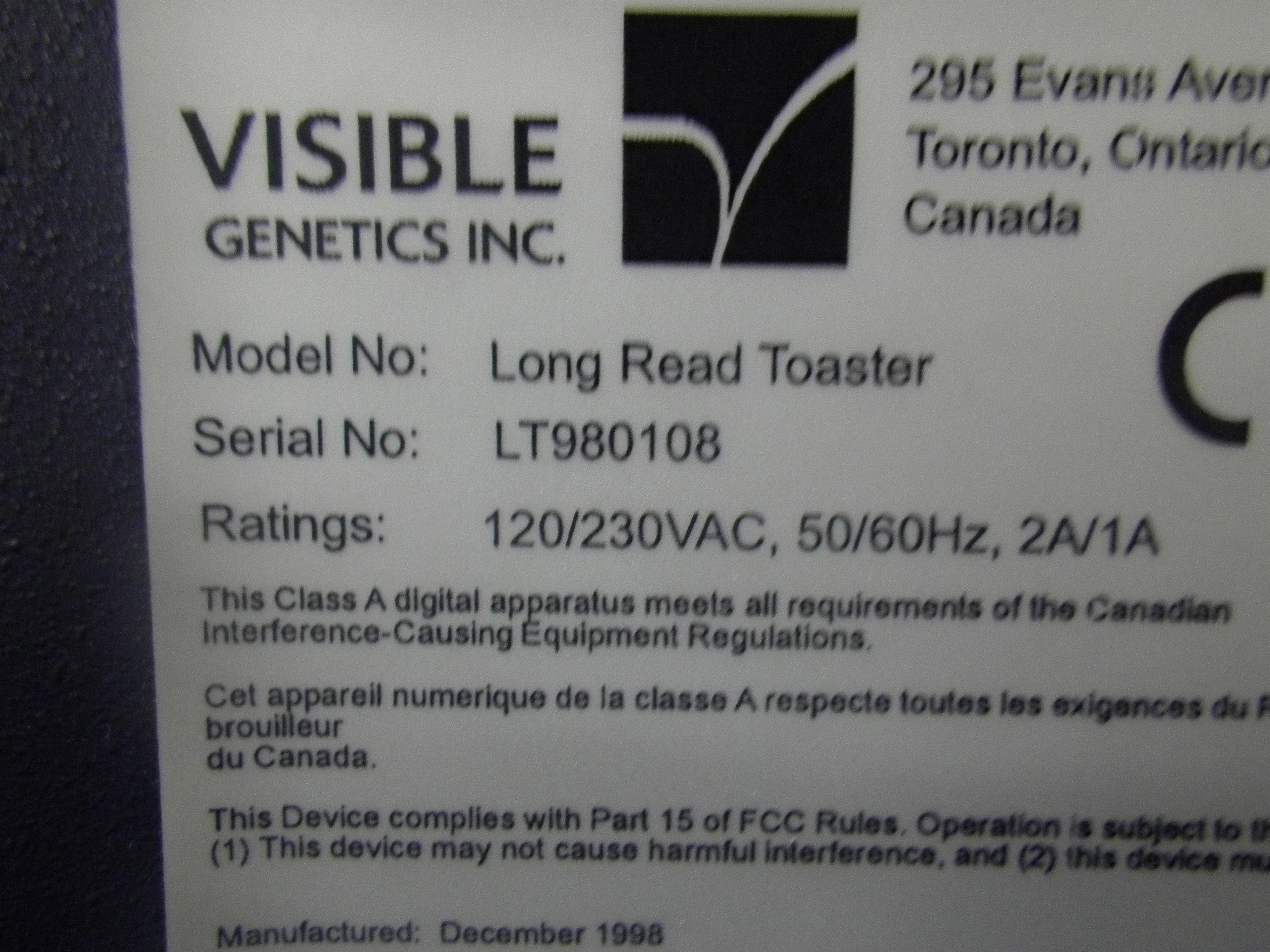 Visible Genetics Long Read Toaster